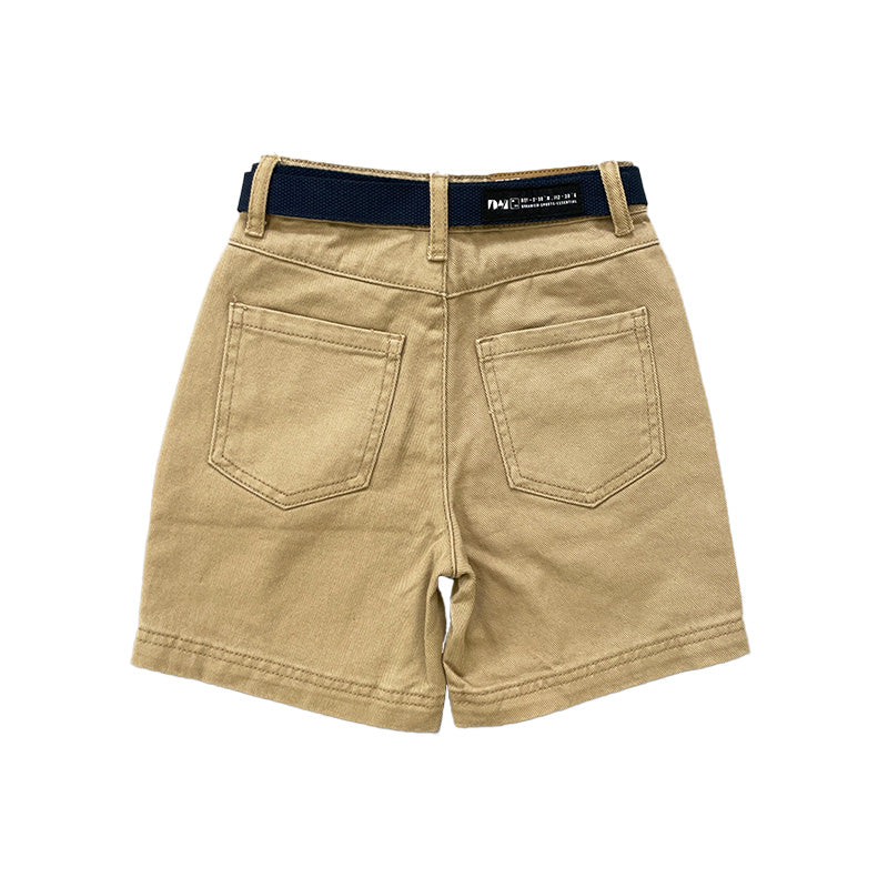 Boy Slim Fit Twill Shorts With Belt - Khaki - SB2310246B