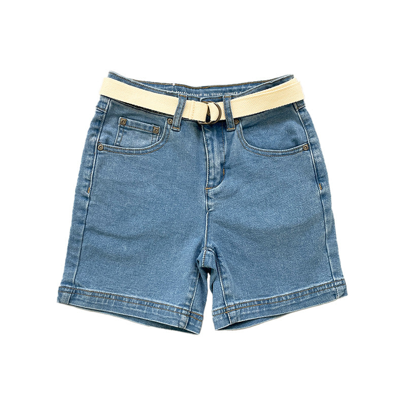 Boy Slim Fit Denim Shorts With Belt - Light Blue - SB2310246C