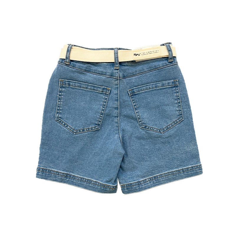 Boy Slim Fit Denim Shorts With Belt - Light Blue - SB2310246C