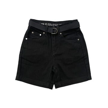 Boy Slim Fit Twill Shorts With Belt - Black - SB2310246D