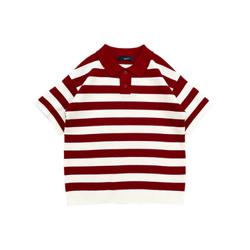Boy Oversized Stripe Polo Sweater - Dark Red - SB2311263B