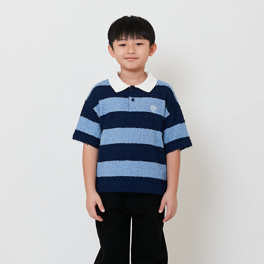 Boy Oversized Stripe Polo Top - Blue - SB2512178A