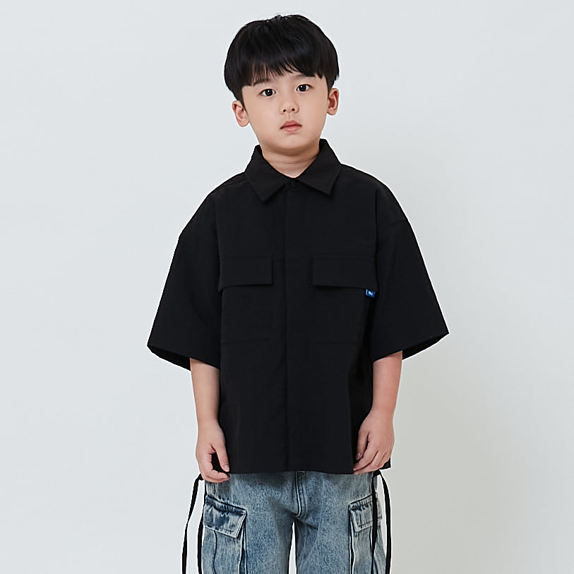 Boy Printed Oversized Shirt - Black - SB2602015B