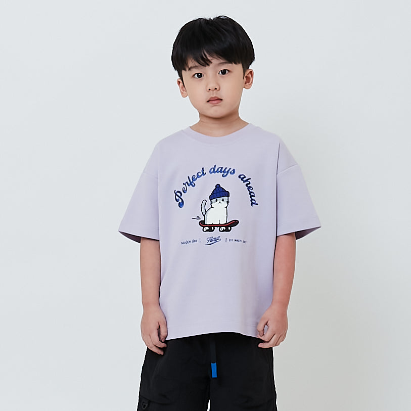 Boy Embroidery Oversized Tee - Lilac - SB2602019B