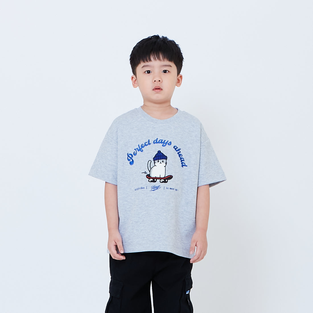 Boy Embroidery Oversized Tee - Melange Grey - SB2602019E