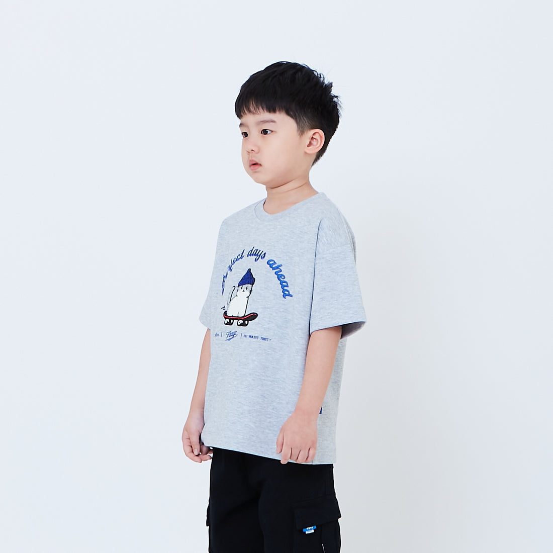 Boy Embroidery Oversized Tee - Melange Grey - SB2602019E