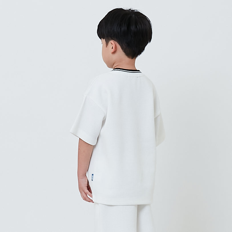 Boy Embroidery Oversized Waffle Knit Top - Off White - SB2602022A
