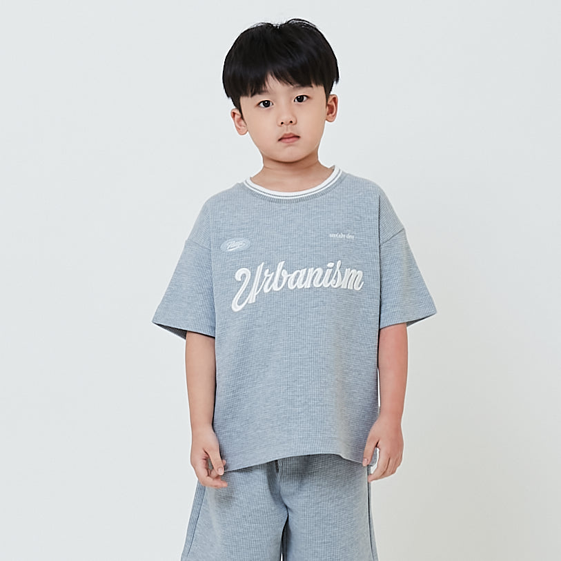 Boy Embroidery Oversized Waffle Knit Top - Melange Grey - SB2602022B