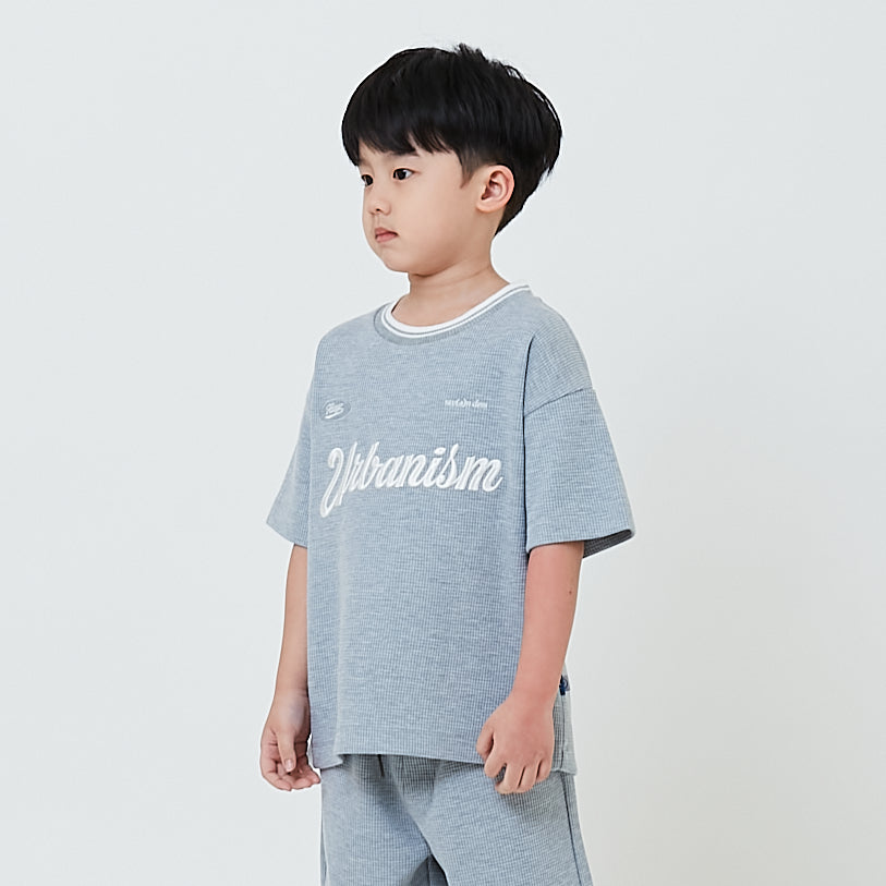 Boy Embroidery Oversized Waffle Knit Top - Melange Grey - SB2602022B