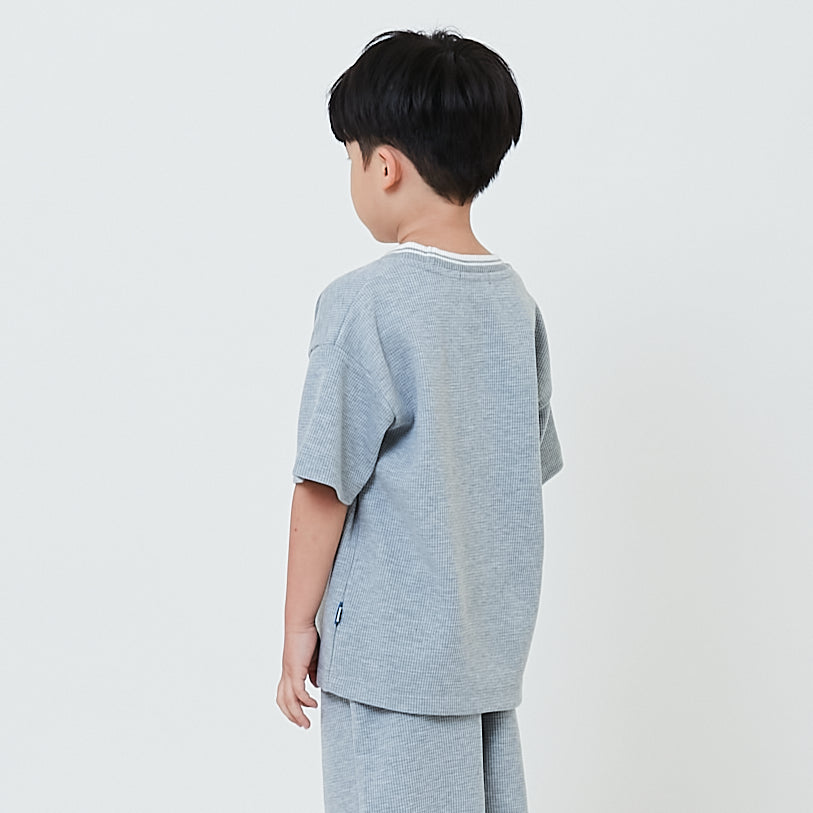 Boy Embroidery Oversized Waffle Knit Top - Melange Grey - SB2602022B
