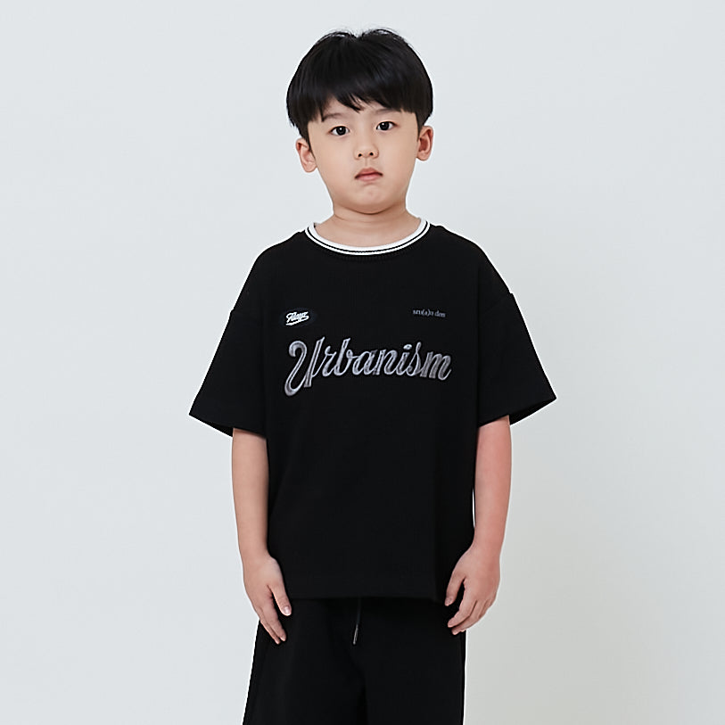 Boy Embroidery Oversized Waffle Knit Top - Black - SB2602022C