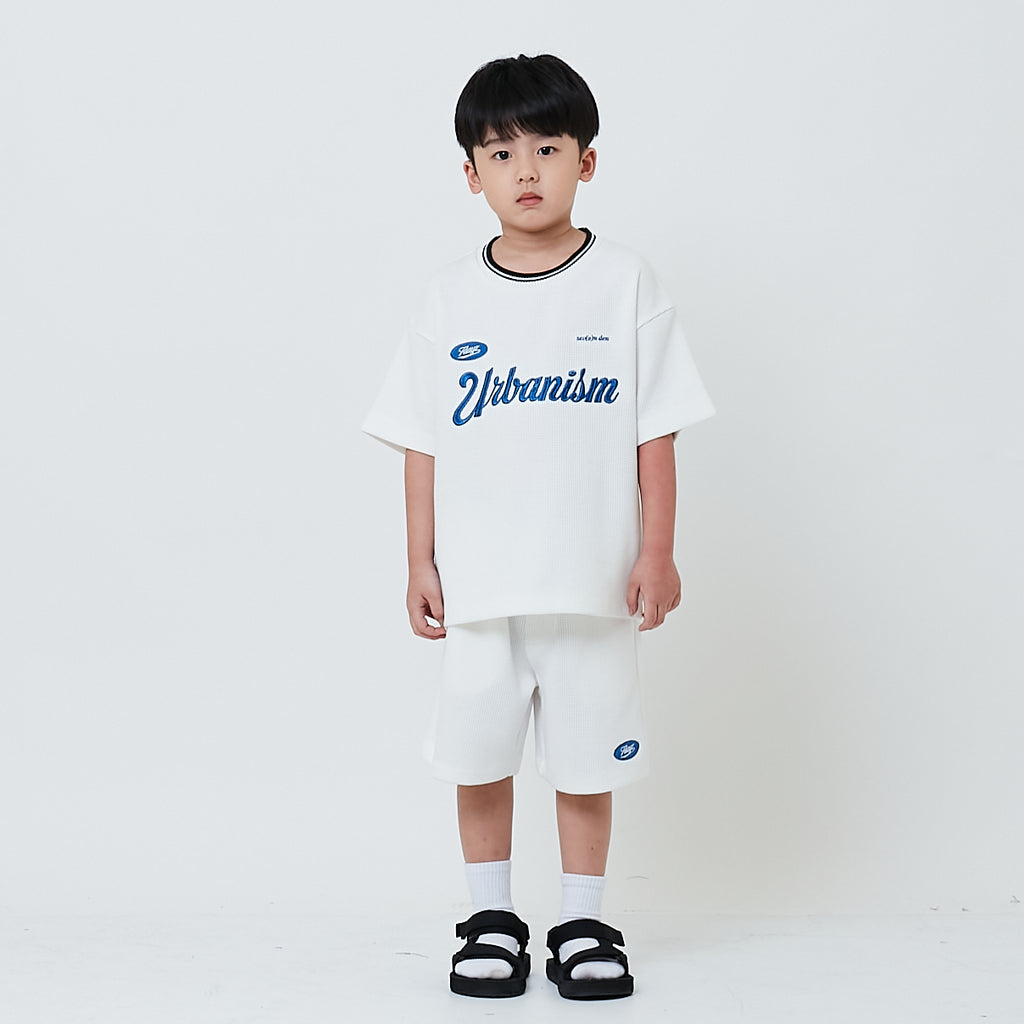 Boy Waffle Knit Embroidery Shorts - Off White - SB2602023A