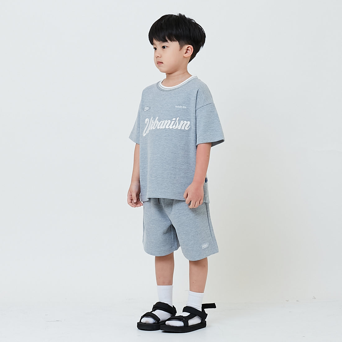 Boy Waffle Knit Embroidery Shorts - Melange Grey - SB2602023B