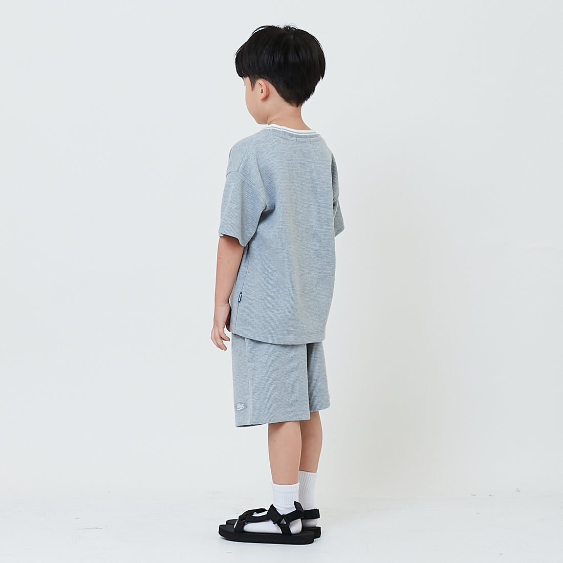 Boy Waffle Knit Embroidery Shorts - Melange Grey - SB2602023B