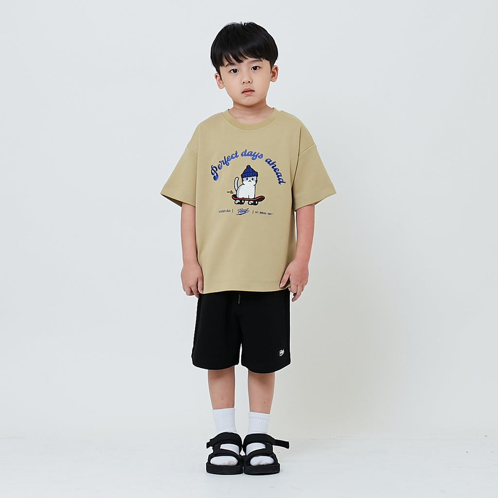 Boy Waffle Knit Embroidery Shorts - Black - SB2602023C