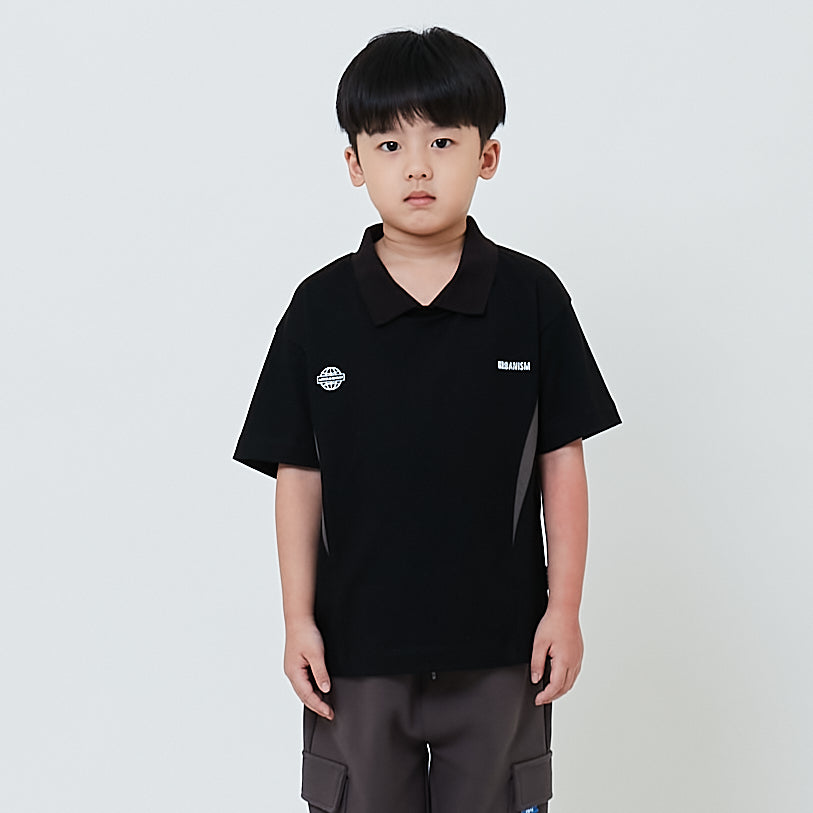 Boy Printed Oversized Polo Tee - Black - SB2603026B