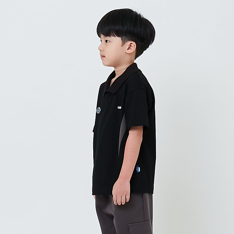 Boy Printed Oversized Polo Tee - Black - SB2603026B
