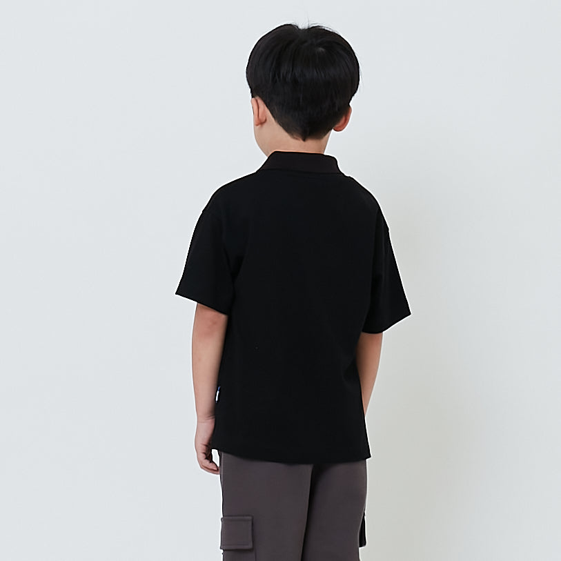Boy Printed Oversized Polo Tee - Black - SB2603026B