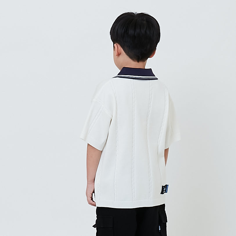 Boy Emboidery Oversized Polo Top - Off White - SB2603027A