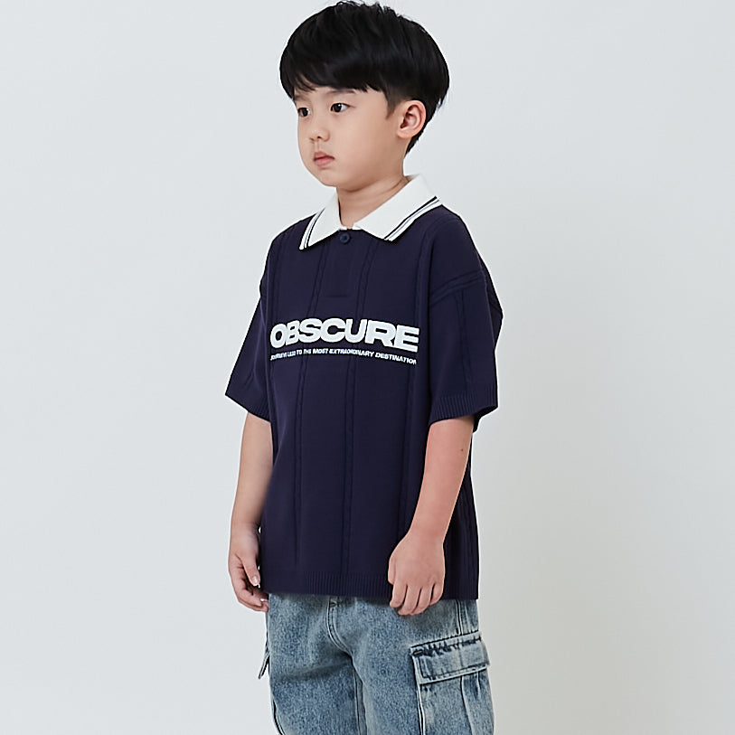 Boy Emboidery Oversized Polo Top - Navy - SB2603027B