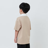 Boy Embroidery Oversized Polo Tee - Beige - SB2604037A