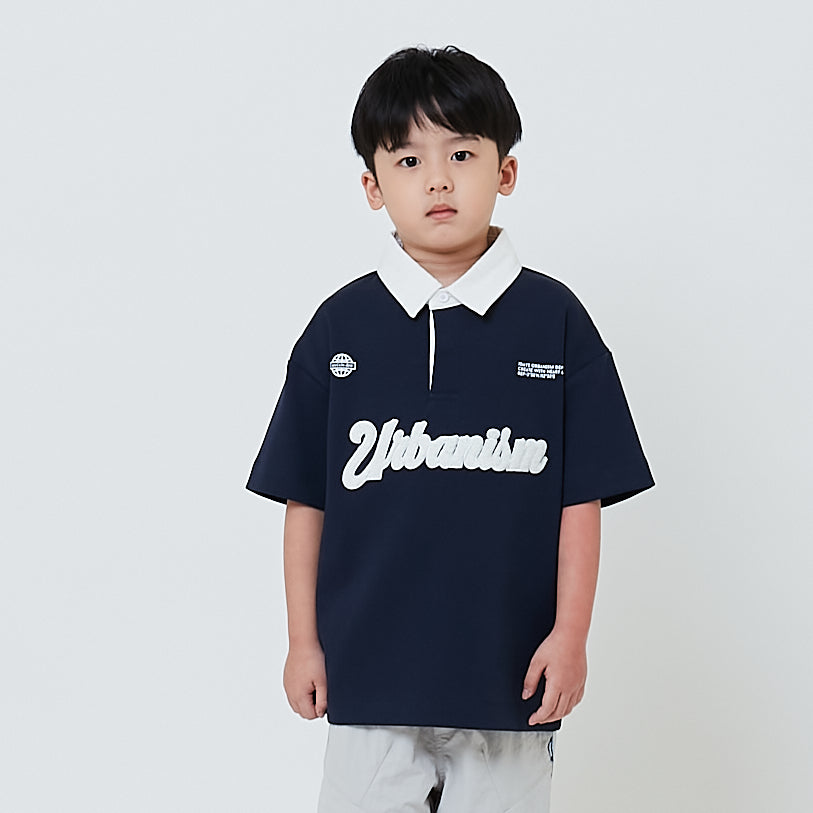 Boy Embroidery Oversized Polo Tee - Navy - SB2604037B