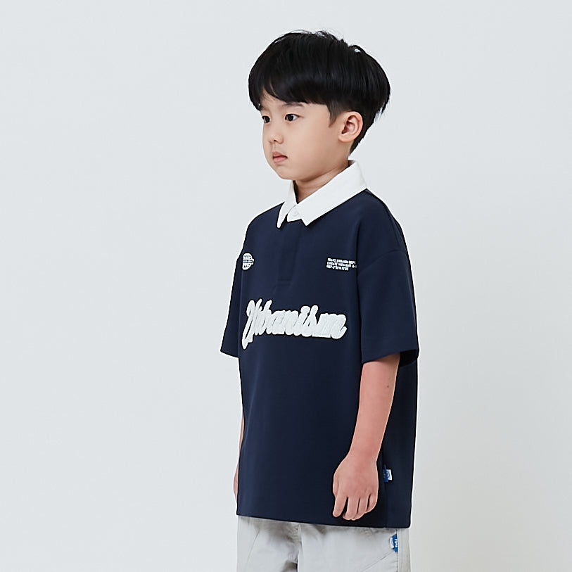 Boy Embroidery Oversized Polo Tee - Navy - SB2604037B