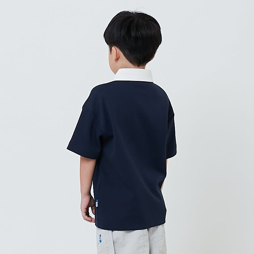 Boy Embroidery Oversized Polo Tee - Navy - SB2604037B