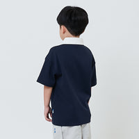 Boy Embroidery Oversized Polo Tee - Navy - SB2604037B