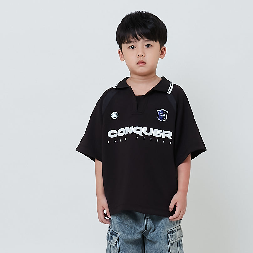 Boy Embroidery Oversized Polo Jersey - Black - SB2604039B