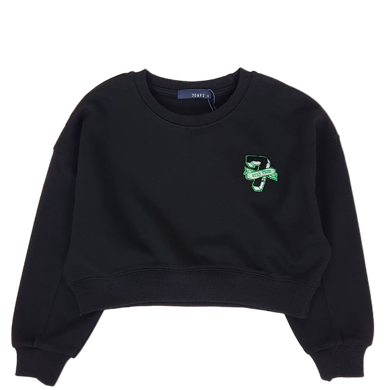 Girl Cropped Long Sleeve Top - Black - SG2307054B