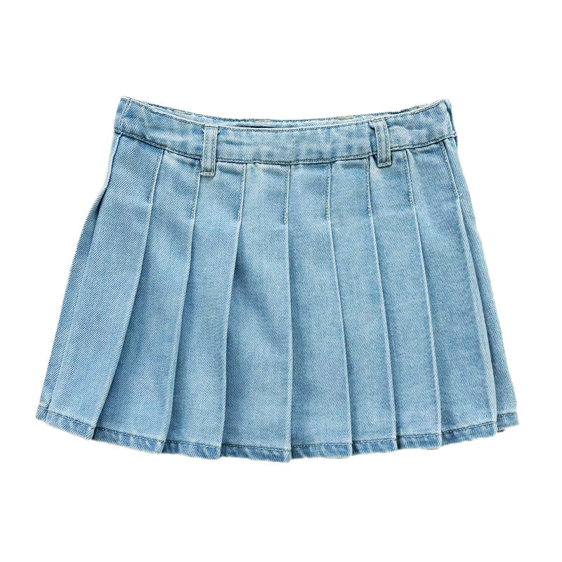 Girl Pleated Denim Skirt - Blue - SG2309070Z