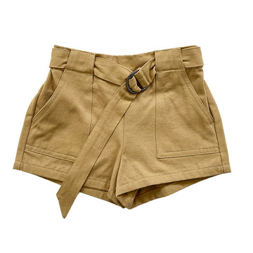 Girl Elastic Waist Shorts With Belt - Khaki - SG2310083A