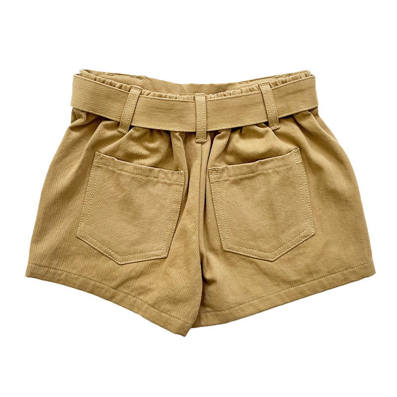 Girl Elastic Waist Shorts With Belt - Khaki - SG2310083A