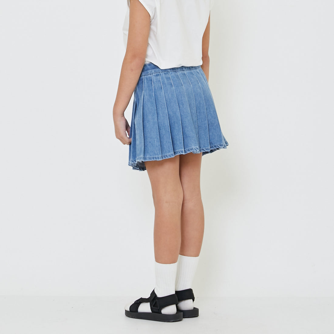 Girl Pleated Denim Skirt - Light Blue - SG2403040A