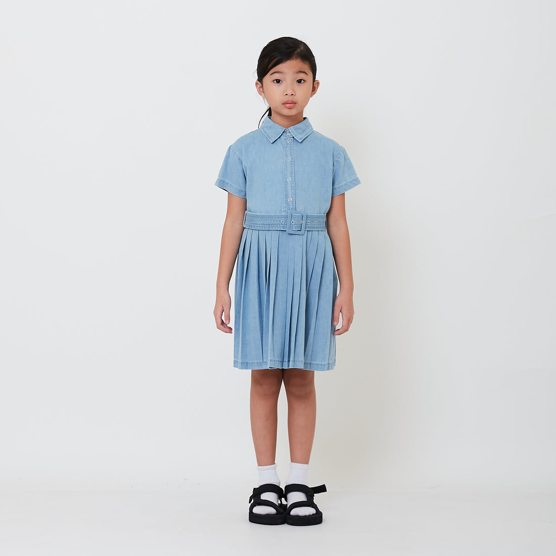 Girl Pleated Short Dress - Light Blue - SG2501013A