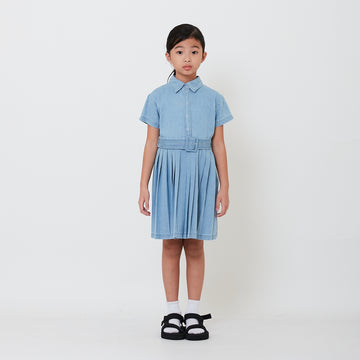 Girl Pleated Short Dress - Light Blue - SG2501013A