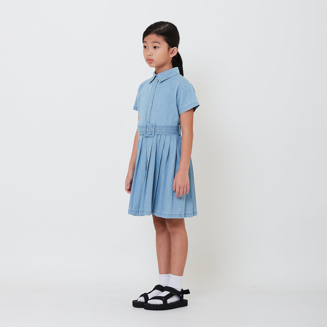 Girl Pleated Short Dress - Light Blue - SG2501013A