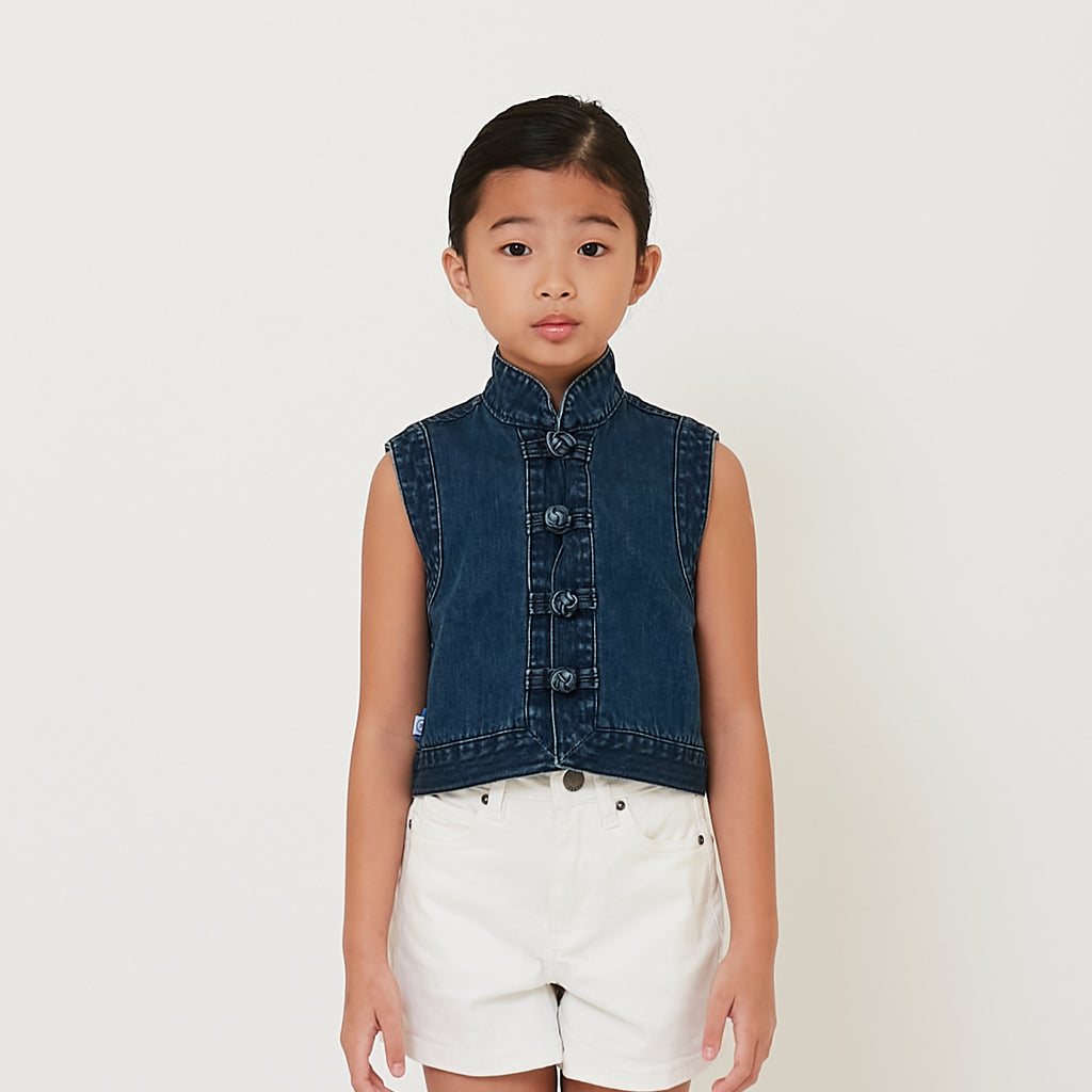Girl Mandarin Collar Blouse - Blue - SG2501041A