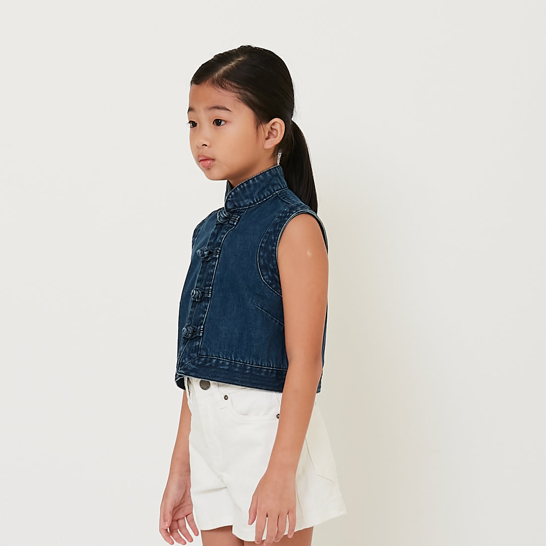 Girl Mandarin Collar Blouse - Blue - SG2501041A