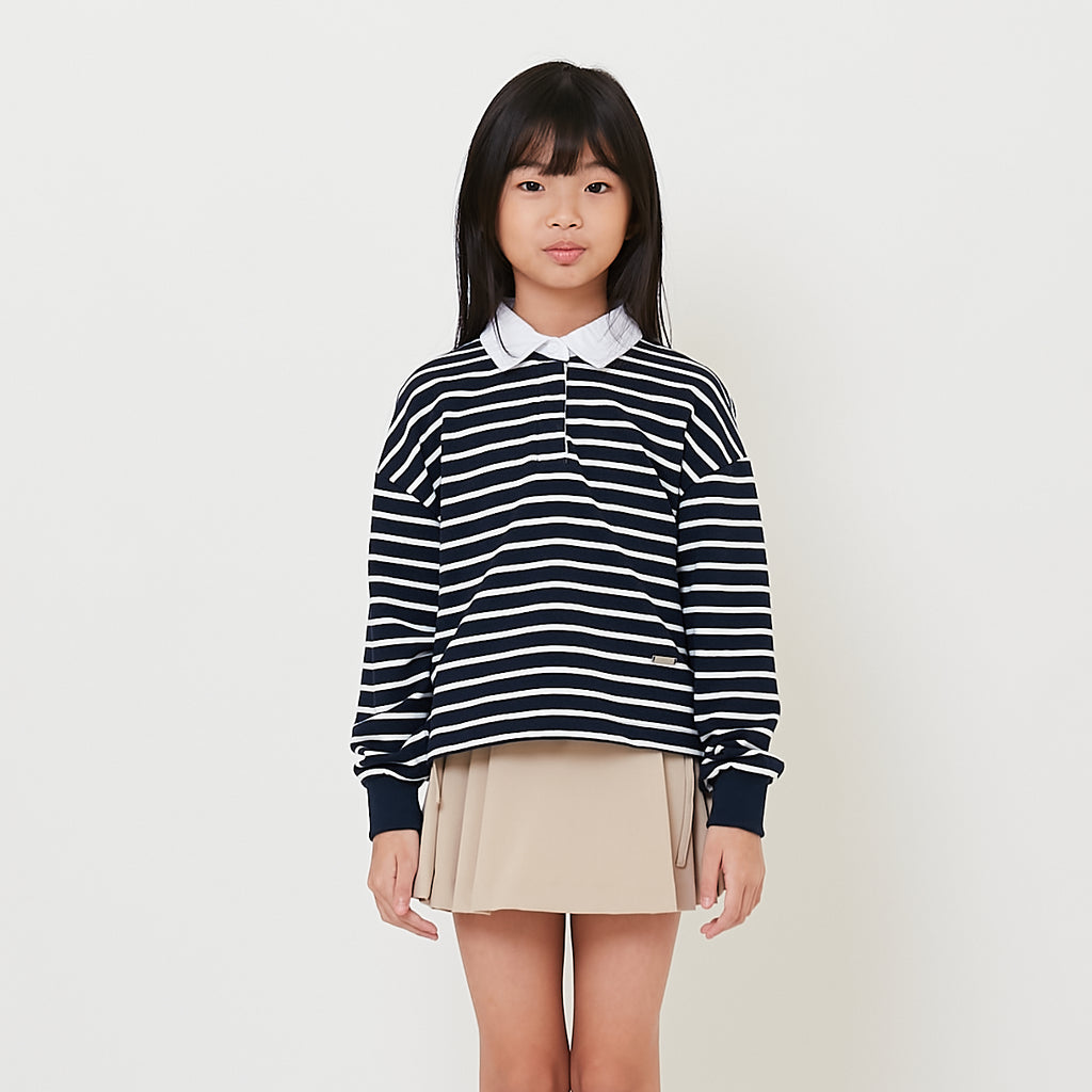 Girl Striped Polo Sweatshirt - Navy - SG2508070A