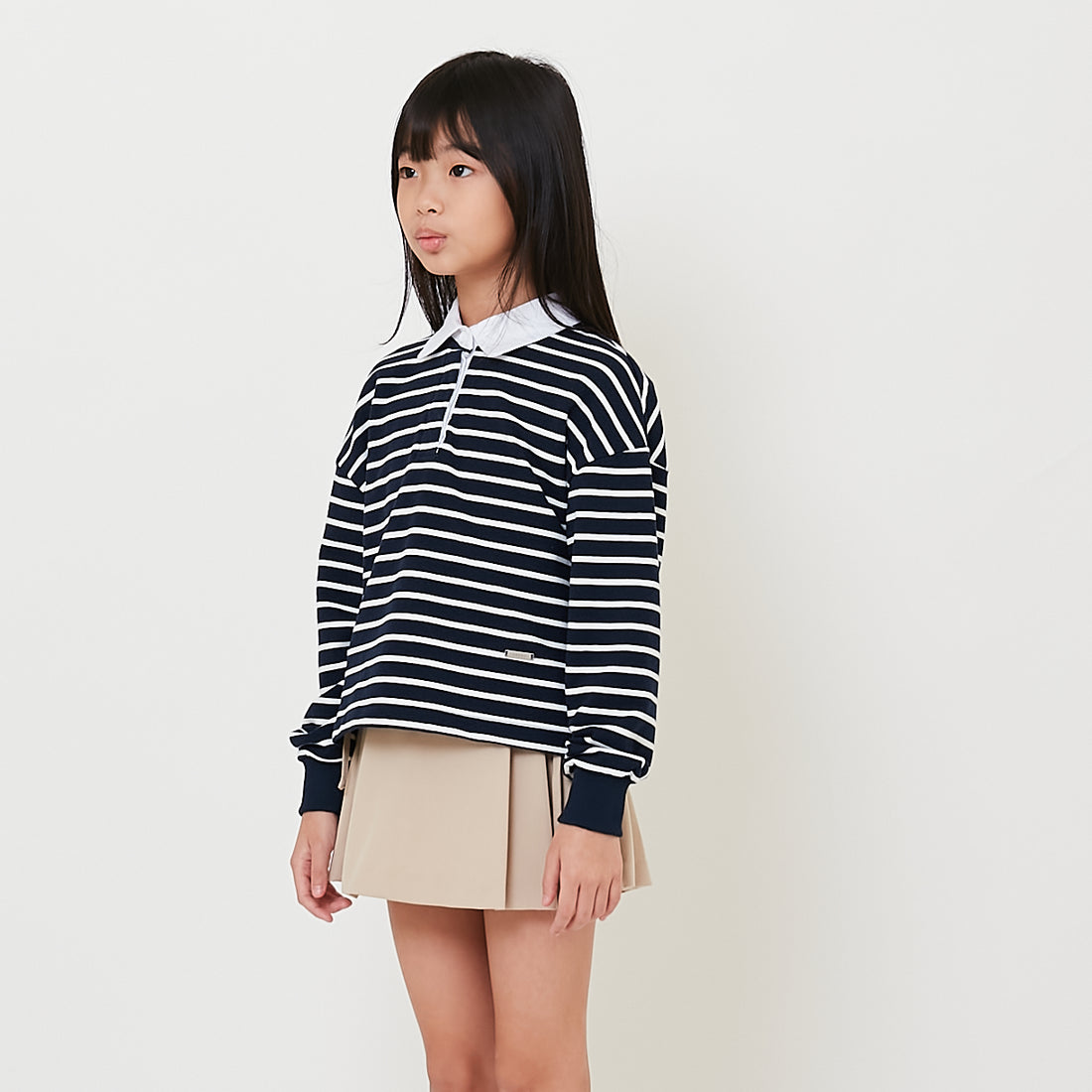 Girl Striped Polo Sweatshirt - Navy - SG2508070A