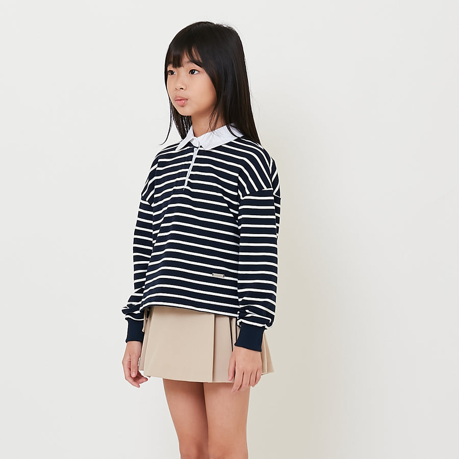 Girl Striped Polo Sweatshirt - Navy - SG2508070A