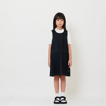 Girl Denim Short Dress with Scarf - Navy - SG2508071A