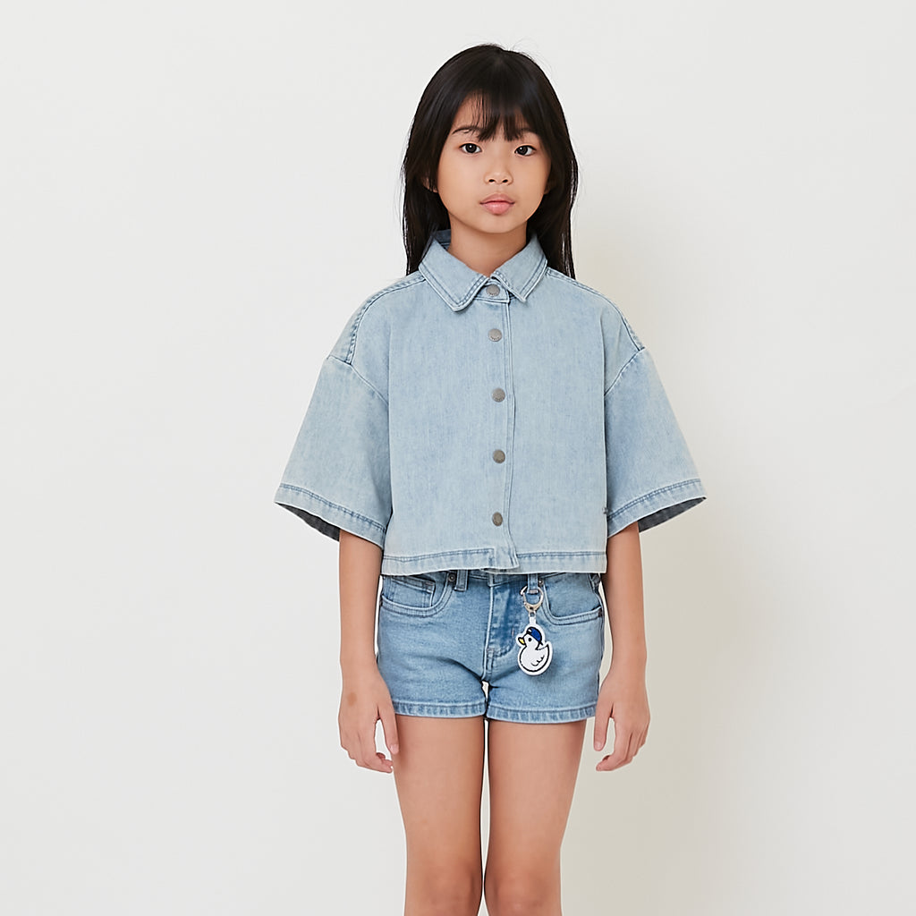 Girl Denim Cropped Shirt - Light Blue - SG2509077A