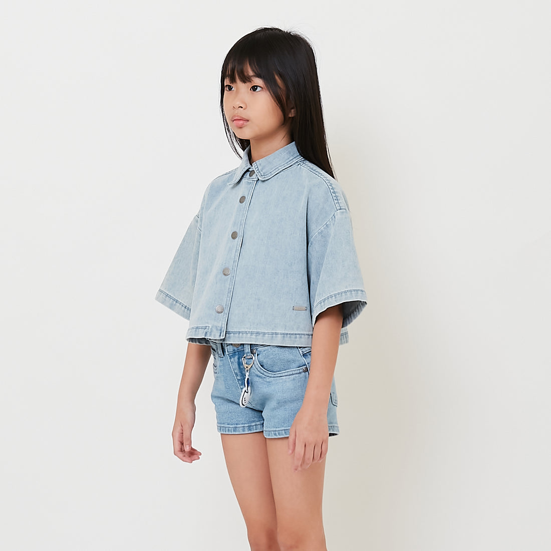 Girl Denim Cropped Shirt - Light Blue - SG2509077A