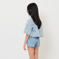 Girl Denim Cropped Shirt - Light Blue - SG2509077A