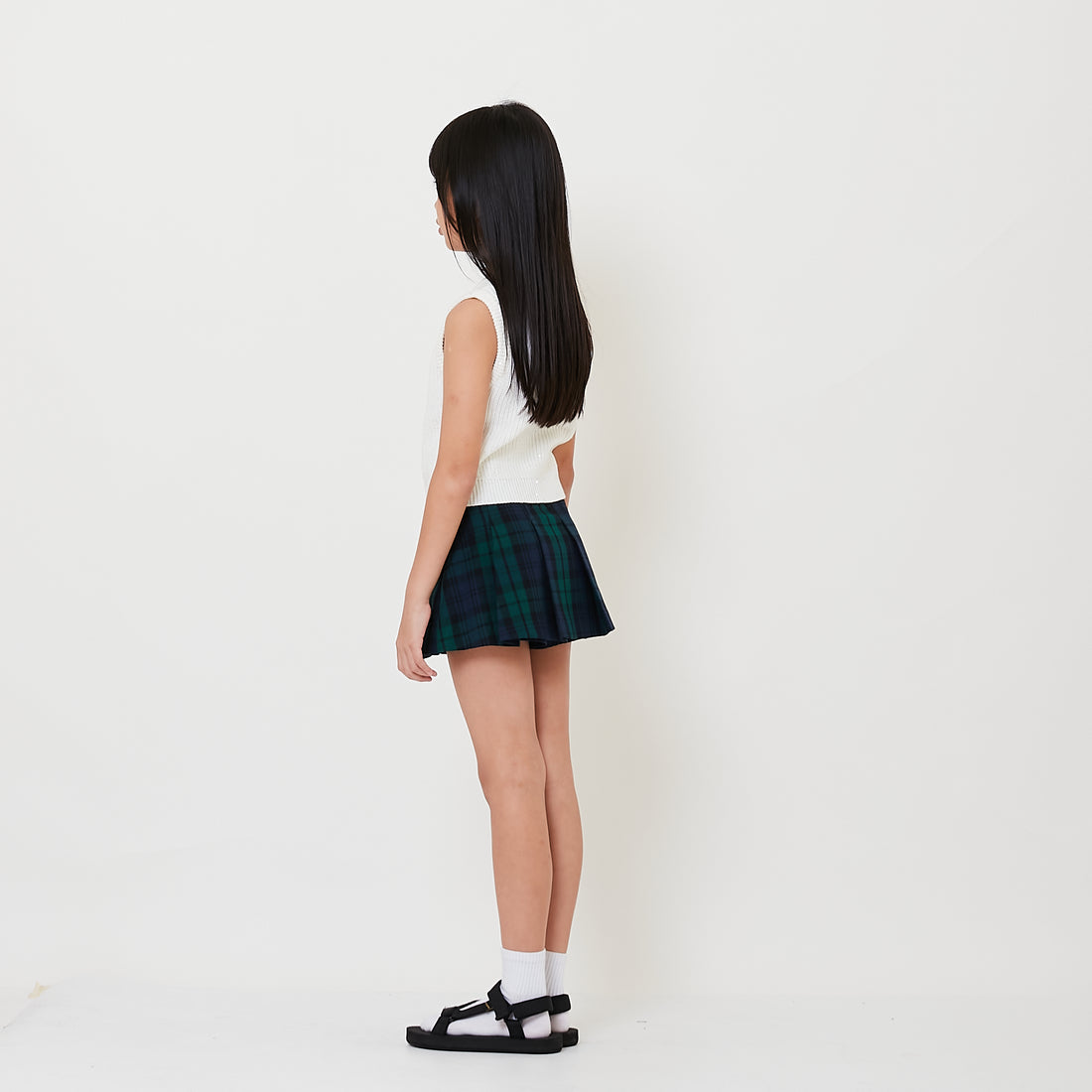 Girl Plaid Pleated Skirt - Dark Green - SG2510088A