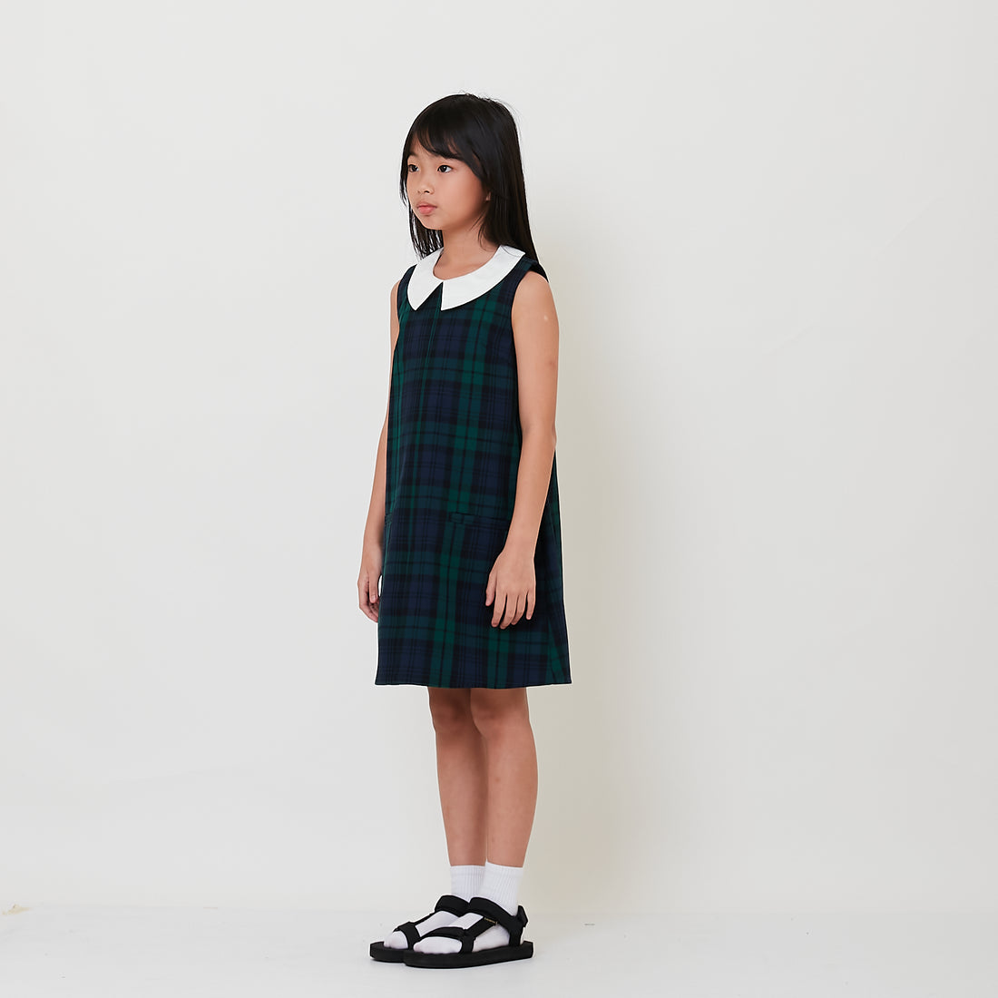 Girl Detachable Collar Plaid Dress - Dark Green - SG2510090A