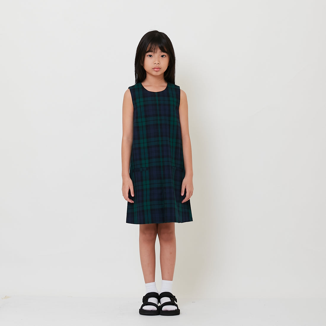 Girl Detachable Collar Plaid Dress - Dark Green - SG2510090A